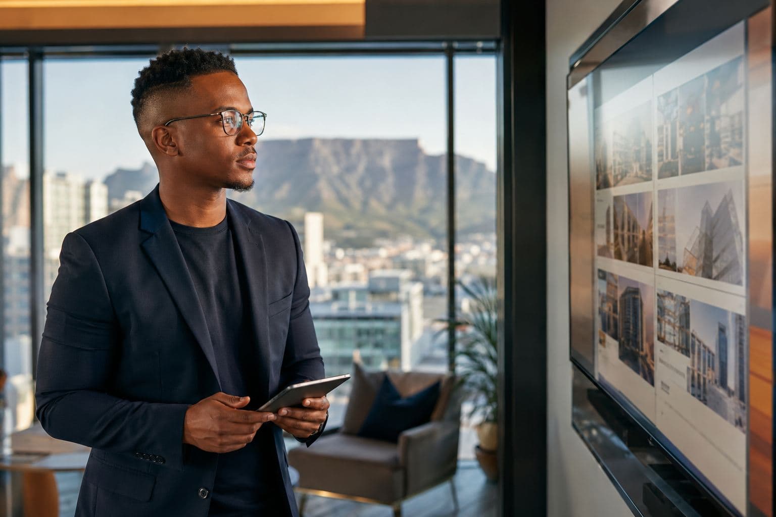 A professional reviewing job opportunities in a Cape Town office